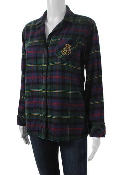 Lauren Ralph Lauren Women Button Up Pajama Top Multicolor Plaid Size S
