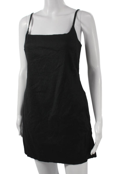 Madewell Womens Mini Linen Square Neck Sleeveless Zip Black Dress Size 4