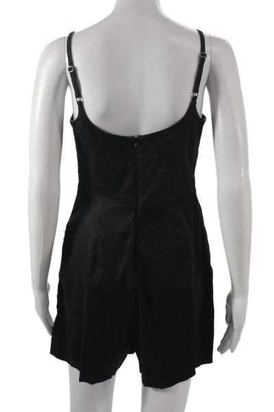 Madewell Womens Mini Linen Square Neck Sleeveless Zip Black Dress Size 4