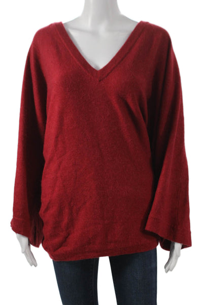Elizabeth & James Womens Cashmere V Neck Sweater Red Long Sleeve Size XS