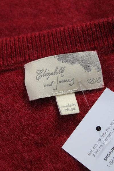 Elizabeth & James Womens Cashmere V Neck Sweater Red Long Sleeve Size XS