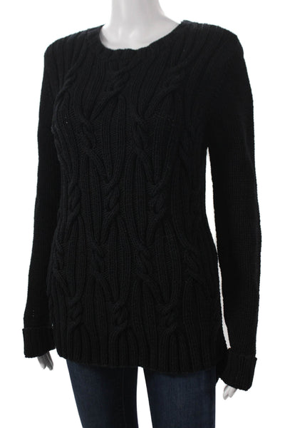 Rachel Zoe Womens Pullover Sweater Black Long Sleeve Round Neck Size M