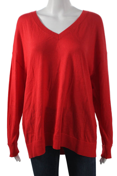 Elizabeth & James Women Red V-Neck Pullover Sweater Long Sleeve Size M