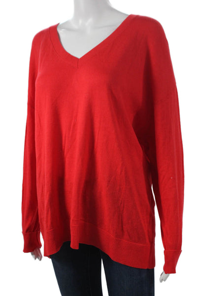 Elizabeth & James Women Red V-Neck Pullover Sweater Long Sleeve Size M