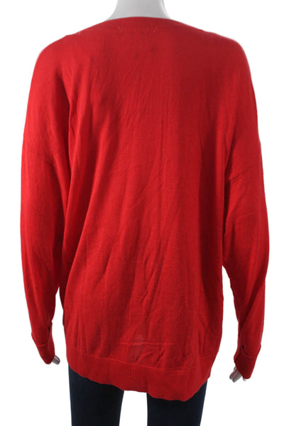 Elizabeth & James Women Red V-Neck Pullover Sweater Long Sleeve Size M