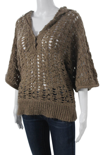 Free People Womens Pullover Sweater Brown V Neck 3/4 Sleeve Boho Size S
