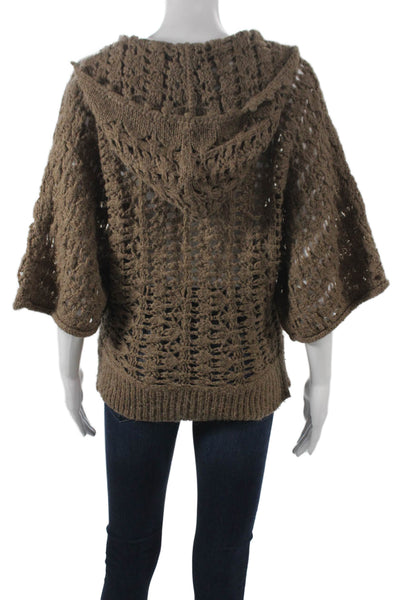 Free People Womens Pullover Sweater Brown V Neck 3/4 Sleeve Boho Size S