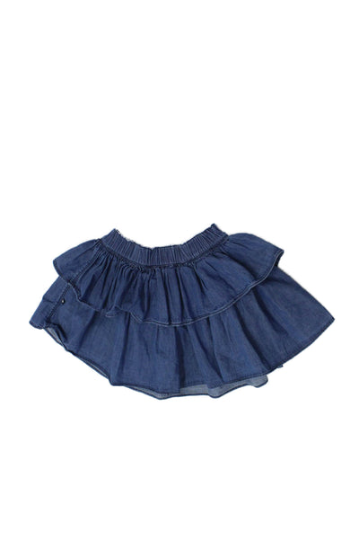 Molo Girls Elastic Waist Tiered Mini Skirt Denim Blue Size 3