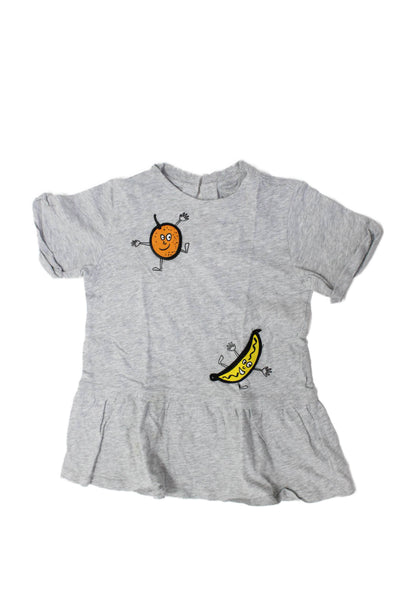 Stella McCartney Girls Applique Crew Neck Short Sleeve Dress Gray Size 36M