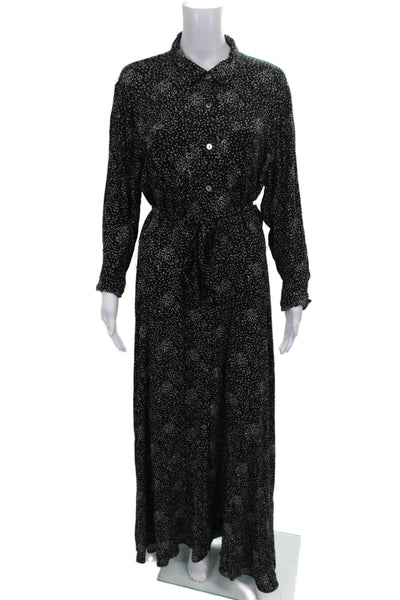 Z Supply Womens Shirt Dress Black Polka Dot Long Sleeve Collared Midi Size L