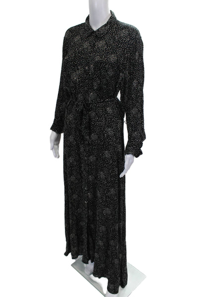 Z Supply Womens Shirt Dress Black Polka Dot Long Sleeve Collared Midi Size L