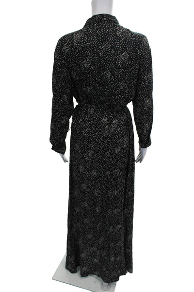 Z Supply Womens Shirt Dress Black Polka Dot Long Sleeve Collared Midi Size L