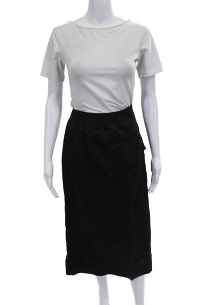 Massimo Dutti Women Pencil Skirt Black 100% Linen Knee Length Button Size 8