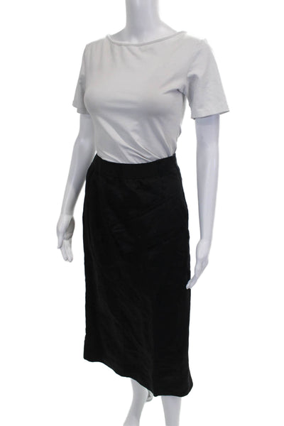 Massimo Dutti Women Pencil Skirt Black 100% Linen Knee Length Button Size 8