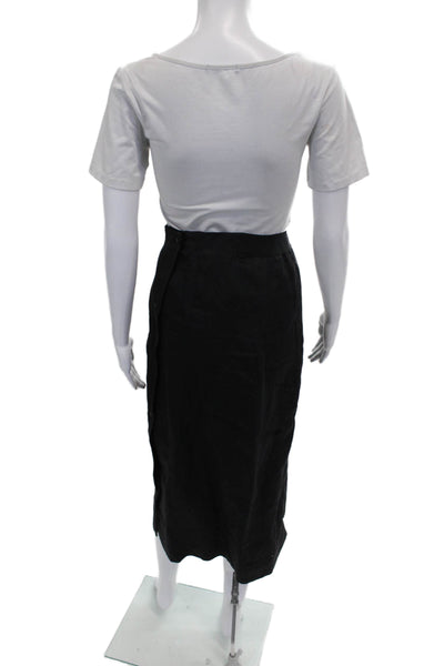 Massimo Dutti Women Pencil Skirt Black 100% Linen Knee Length Button Size 8