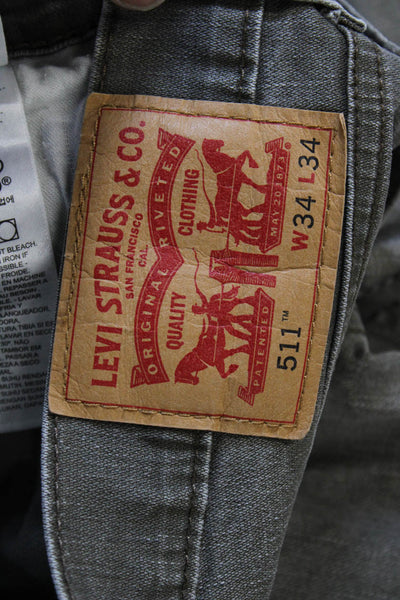 Levis Mens Straight Gray Cotton Blend Jeans Button Closure Size 34