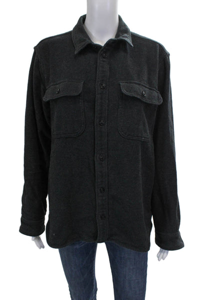 Everlane Mens Solid Gray Cotton Collared Button Up Long Sleeve Size L