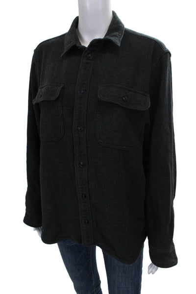 Everlane Mens Solid Gray Cotton Collared Button Up Long Sleeve Size L