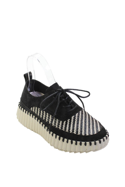 bernie mev. Womens Leather Woven Lace Up Sneakers Black White Size 37 7