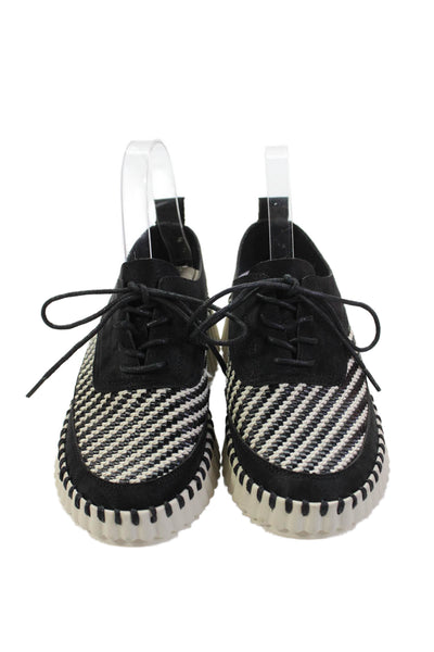bernie mev. Womens Leather Woven Lace Up Sneakers Black White Size 37 7