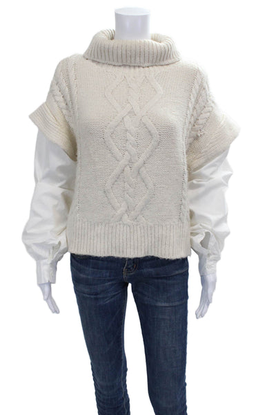 Love Tree Womens Pullover Turtleneck Sweater Ivory Acrylic Size L