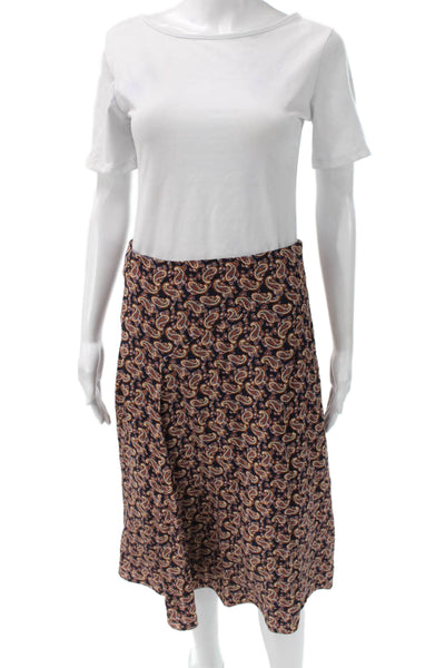 Vanessa Bruno Womens A-Line Paisley Skirt Multicolor Zip Silk Viscose Size 38
