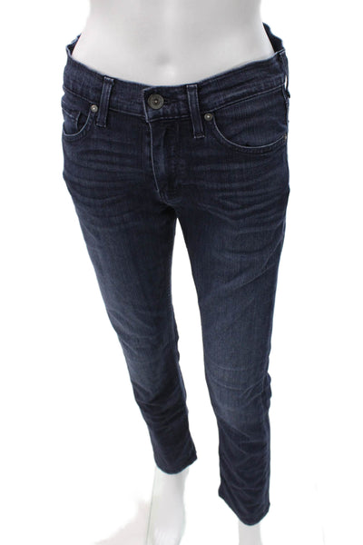 Paige Mens Skinny Jeans Blue High Rise Button Cotton Blend Size 30