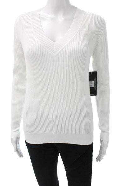 Korye Women V-Neck Long Sleeve White Pullover Size S