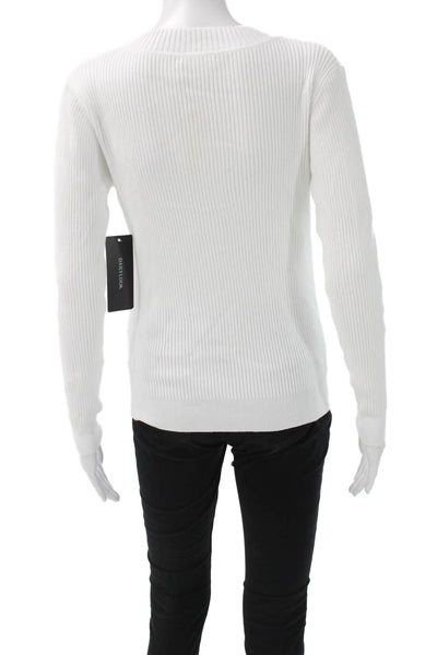 Korye Women V-Neck Long Sleeve White Pullover Size S