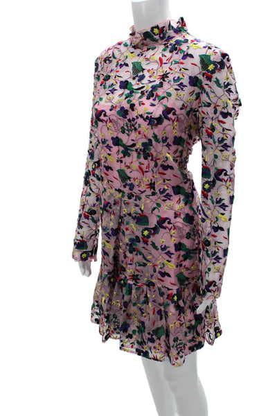 Erdem Women Mini Floral Silk Knee Length High Neck Long Sleeve Dress Size 10