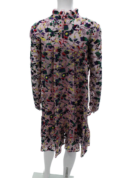 Erdem Women Mini Floral Silk Knee Length High Neck Long Sleeve Dress Size 10