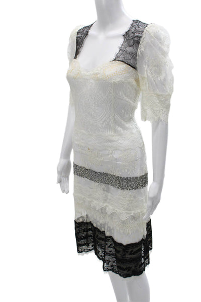 Cacharel Women Sheath Dress White Sweetheart Short Sleeve Lace Size 6