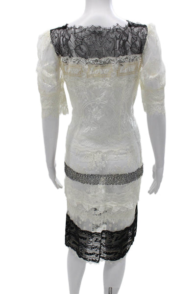 Cacharel Women Sheath Dress White Sweetheart Short Sleeve Lace Size 6