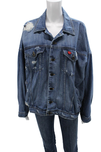 Joes Jeans Womens Blue Basic Cotton Button Long Sleeve Jacket Size L