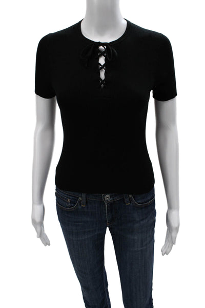 Nili Lotan Women Black Basic T-Shirt Round Neck Short Sleeve 100% Cotton Size S