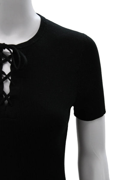 Nili Lotan Women Black Basic T-Shirt Round Neck Short Sleeve 100% Cotton Size S