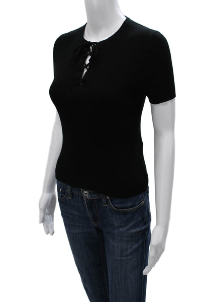 Nili Lotan Women Black Basic T-Shirt Round Neck Short Sleeve 100% Cotton Size S