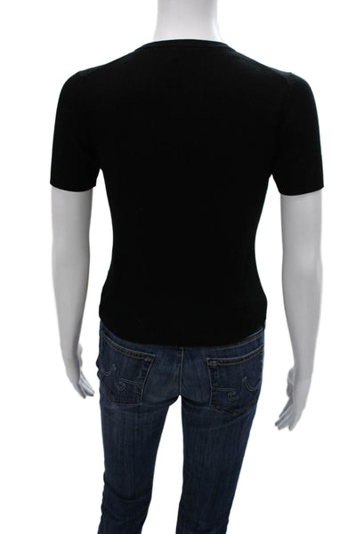 Nili Lotan Women Black Basic T-Shirt Round Neck Short Sleeve 100% Cotton Size S