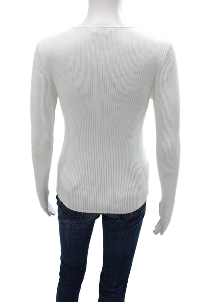 A.L.C. Womens Basic V-Neck Lace Up Long Sleeve Blouse White Size M