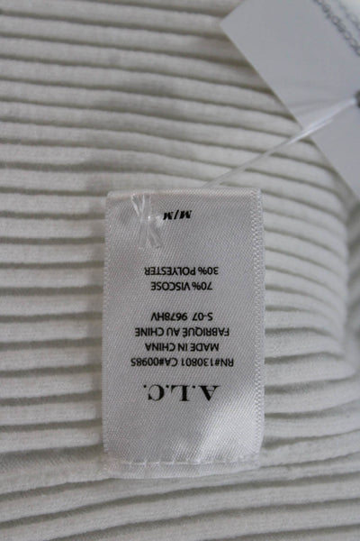 A.L.C. Womens Basic V-Neck Lace Up Long Sleeve Blouse White Size M