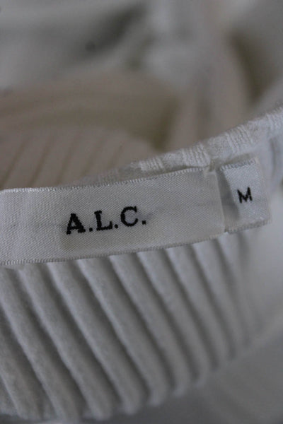 A.L.C. Womens Basic V-Neck Lace Up Long Sleeve Blouse White Size M