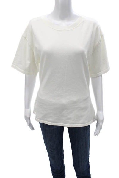 EB Denim Women Basic White 100% Cotton Crew Neck Short Sleeve T-Shirt Size L