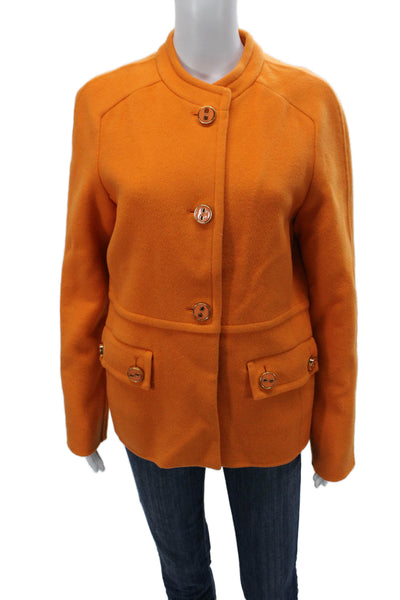 Carlisle Womens Orange Basic Jacket Wool Blend Button Long Sleeve Size 8