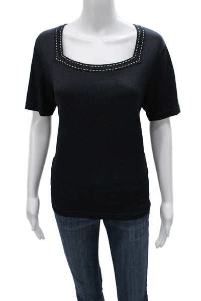 Carlisle Womens Basic Black Silk Square Neck Short Sleeve T-Shirt Size L