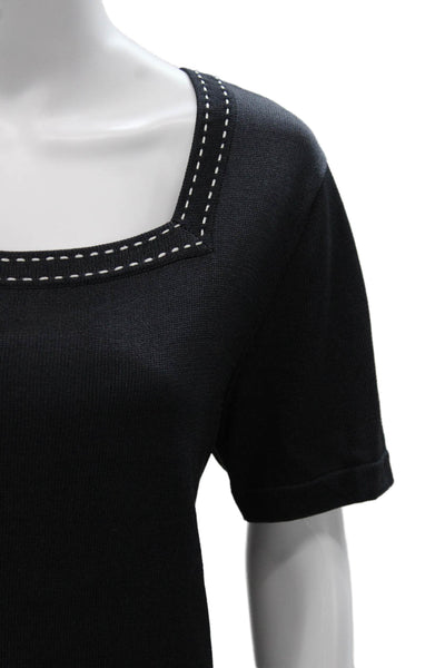 Carlisle Womens Basic Black Silk Square Neck Short Sleeve T-Shirt Size L