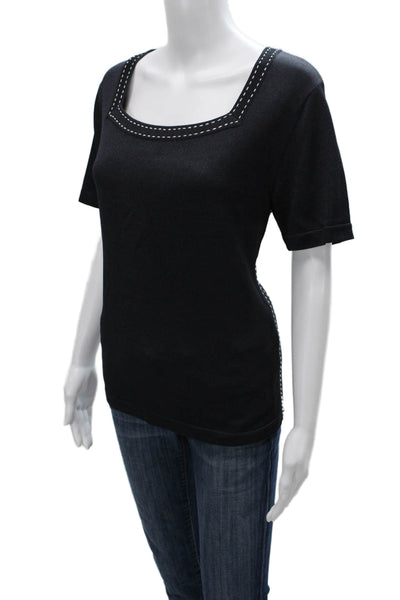 Carlisle Womens Basic Black Silk Square Neck Short Sleeve T-Shirt Size L