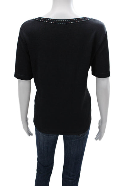 Carlisle Womens Basic Black Silk Square Neck Short Sleeve T-Shirt Size L