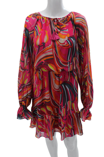 Trina Turk Women Blouson Dress Multicolor Long Sleeve Round Neck Size L