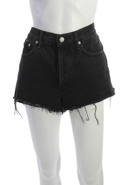 Agolde Womens Cut-Off Black Cotton Button Shorts Size 28