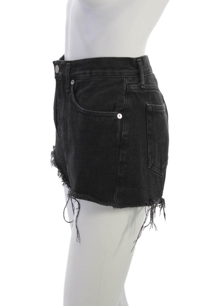 Agolde Womens Cut-Off Black Cotton Button Shorts Size 28